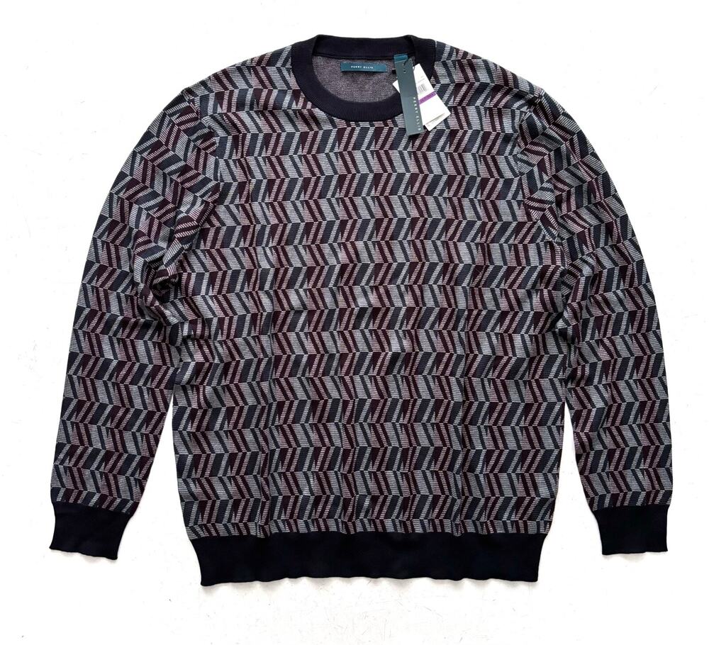 Perry Ellis Nwt Sweater Long Sleeve Geometric Print Cotton Blend 2XLT 2XT